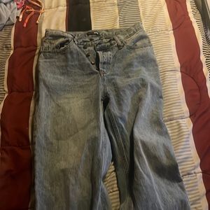 Blue button up straight leg jeans
